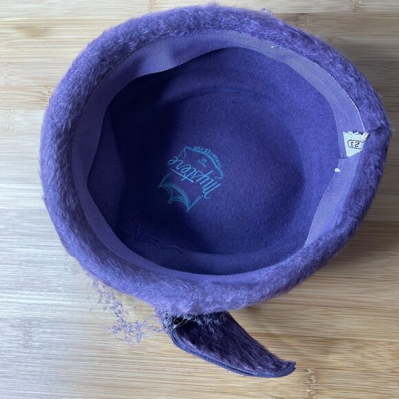 Vintage Mystere Purple Violet Imported Fur Hat Veil Netting Crystals Size 23 - Picture 6 of 9